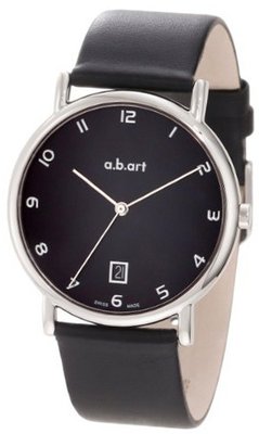 a.b. art KLD108 Series KLD Stainless Steel Swiss Quartz Date, Black Dial and Leather Strap