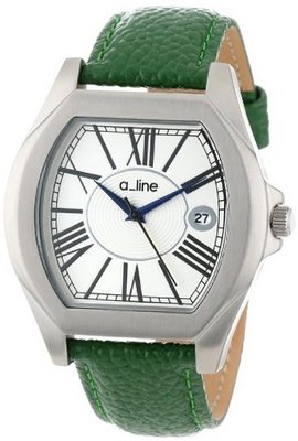a_line AL-80008-02-D-GN Adore Silver Dial Green Leather