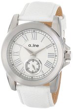 a_line AL-80022-02-WH Amare Silver Dial White Leather Band