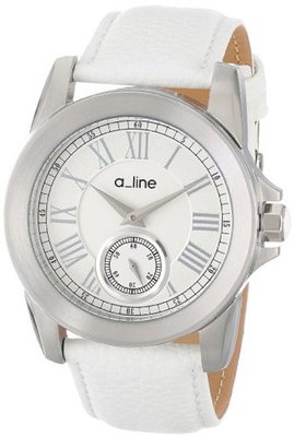 a_line AL-80022-02-WH Amare Silver Dial White Leather Band