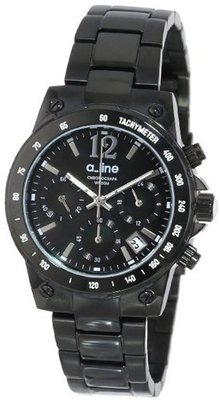 uA-Line a_line AL-80020-BB-11MOP Liebe Chronograph Black Dial Black Ion-Plated Stainless Steel 