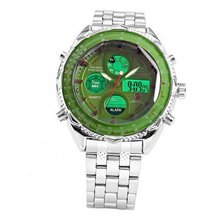 Absolute Shark Analog & Digital (Dual Time) Day&Date Display -Silver Stainless Steel with Green Dial Sport Racing Quartz Wrist (GREEN)