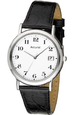Accurist Gents Stainless Steel with Leather Strap