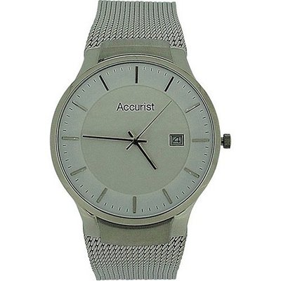 Accurist Gents White Dial Date Stainless Steel Silver Mesh Bracelet MB901