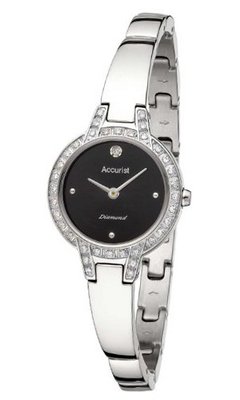 Accurist Pure Precision Quartz with Black Dial Analogue Display and Silver Stainless Steel Bangle LB1585B