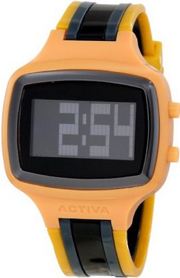 Activa By Invicta Unisex AA400-023 Black Digital Dial Mustard, Charcoal Grey and Black Polyurethane