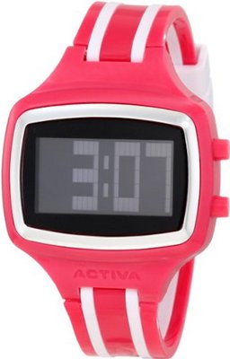 Activa By Invicta Unisex AA401-003 Black Digital Dial Dark Pink and White Polyurethane