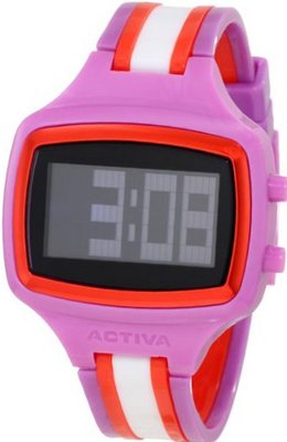 Activa By Invicta Unisex AA401-013 Black Digital Dial Purple, Red and White Polyurethane