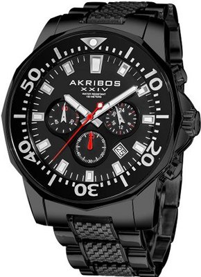 Akribos XXIV AK561BK Conqueror Black Stainless Steel Divers Chronograph