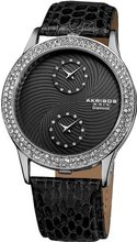 Akribos XXIV AK569BK Lady Diamond Dual Time Leather Strap