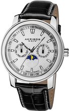 Akribos XXIV AK573SS Ultimate Swiss Quartz Moon Phase Multi-function Leather Strap