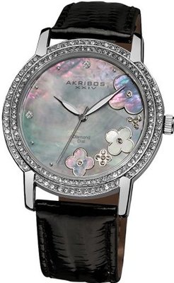 Akribos XXIV AK580BK Lady Diamond Swiss Quartz Diamond Dial Leather Strap