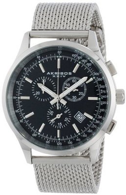 Akribos XXIV AK625SSB Ultimate Swiss Chronograph Black Dial Stainless Steel Mesh Strap