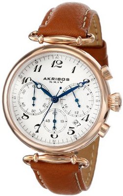 Akribos XXIV AK630TN Rose-Tone Stainless Steel and Brown Leather Strap