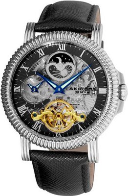 Akribos XXIV AKR452SS Bravura Automatic Dual Time Skeleton Black Dial