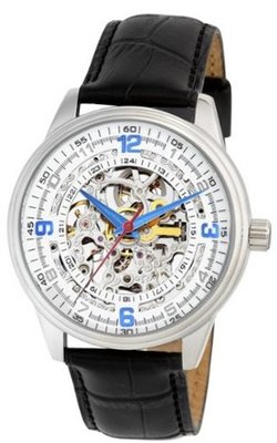 Akribos Xxiv Saturnos Skeleton White Dial Automatic Black Leather Strap Ak410wt