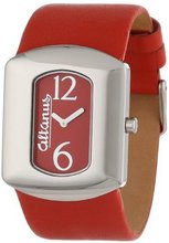 Altanus Geneve 16077-01 Chic Veticale Stainless Steel Quartz Red Napa Leather