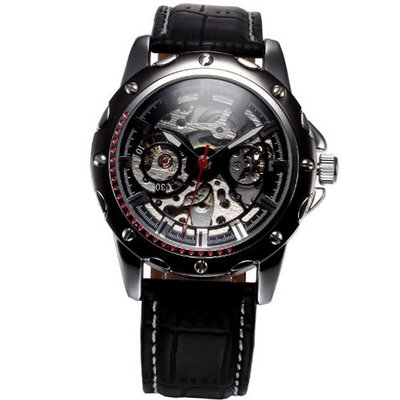 AMPM24 Automatic Mechanical Skeleton Black Leather Band Sport PMW209
