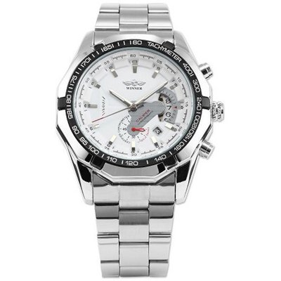 AMPM24 Automatic Mechanical White Dial Date Silver Steel Band Wrist PMW104