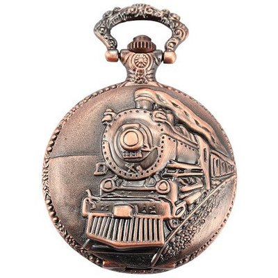 AMPM24 Red Copper Steam Train Copper Dangle Pendant Quartz Pocket with Chain WPK101