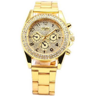 Brilliant Gold Dial Steel Band Bling Crystal Ladies Fashion Wrist WAA553