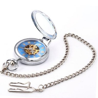 Fashion Antique Blue Skeleton Steampunk Mechanical Pendant Pocket WPK130