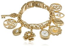Anne Klein 10-8096CHRM Swarovski Crystal Accented Gold-Tone Charm Bracelet