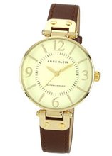 Anne Klein 109168IVBN Gold-Tone and Brown Leather Strap