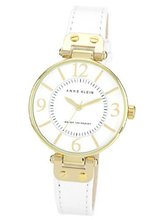 Anne Klein 109168WTWT Gold-Tone and White Leather Strap