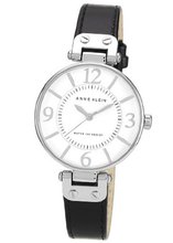 Anne Klein 109169WTBK Silver-Tone and Black Leather Strap