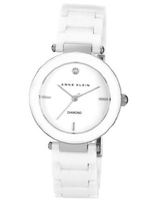 Anne Klein AK/1019WTWT White Ceramic Bracelet with Diamond Marker