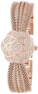 Anne Klein AK/1046RGCV Swarovski Crystal Accented Rose Gold-Tone Covered Dial Mesh Bracelet