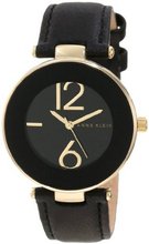 Anne Klein AK/1064BKBK Gold Tone Black Leather Strap