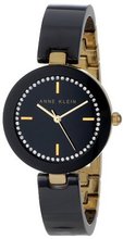 Anne Klein AK/1314BKBK Swarovski Crystal Accented Gold-Tone Black Ceramic Bangle