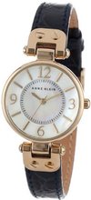 Anne Klein AK/1394MPNV Gold-Tone Mother-Of-Pearl Dial Navy Leather Croco-Grain Strap