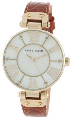 Anne Klein AK/1396MPHY Gold-Tone Mother-Of-Pearl Dial Honey Brown Leather Croco-Grain Strap