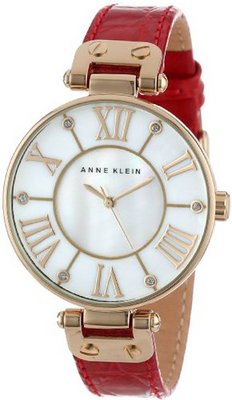 Anne Klein AK/1396MPRD Gold-Tone and Red Leather