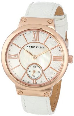 Anne Klein AK/1400RGWT Rose Gold-Tone White Leather Dress