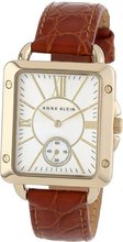 Anne Klein AK/1402MPHY Gold-Tone Rectangle Honey Brown Leather Strap