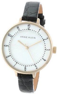 Anne Klein AK/1404MPBK Gold-Tone Easy-to-Read Dial Black Leather Croco-Grain Strap