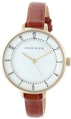 Anne Klein AK/1404MPHY Gold-Tone Easy-to-Read Dial Honey Brown Leather Croco-Grain Strap