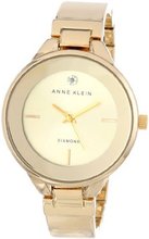 Anne Klein AK/1410CHGB Diamond-Accented Gold-Tone Bangle