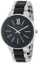 Anne Klein AK/1413BKSV Silver-Tone Black Dial Bracelet