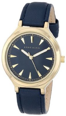 Anne Klein AK/1504NVNV Gold-Tone Case Navy Blue Leather Strap