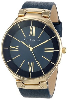 Anne Klein AK/1612NVNV Gold-Tone Navy Blue Leather Strap