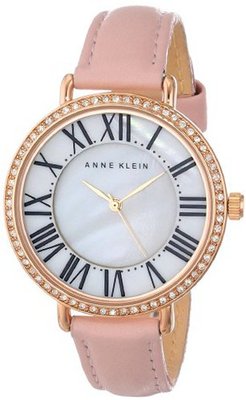Anne Klein AK/1616RGLP Swarovski Crystal Accented Rose Gold-Tone Blush Pink Leather Strap