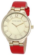 Anne Klein AK/1618CHRD Gold-Tone Easy-to-Read with Red Leather Strap