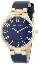 Anne Klein AK/1618NVNV Gold-Tone Case Easy-to-Read Dial Navy Leather Strap