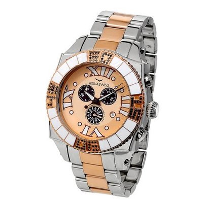 Aquasiss 62XGB003 Swissport Diamond Chronograph Two Tone Rose Gold Plated Stainless Steel Case and Band