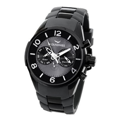Aquaswiss TR805028 Trax Man's Black Ion Stainless Steel Day and Date military Time